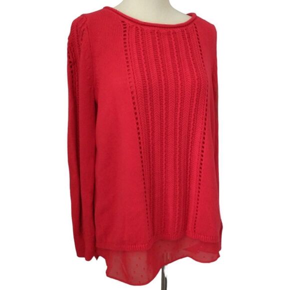 Lucky Brand Sweater S Red Layered Chiffon Long Sleeve Pullover Swiss Dot Flowy. - Picture 13 of 16